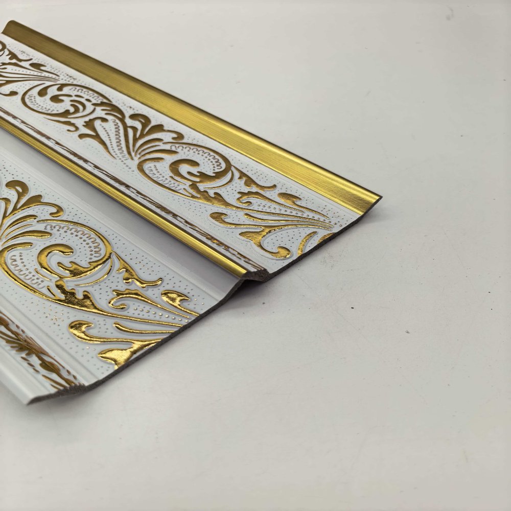 cornice PS European Scroll Embossed Crown Molding, White Gold Light Luxury Ceiling Cornice Trim