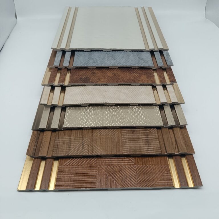 fluted wall panel PS Carved Leaf Fluted Wall Panel with Metal Trim, Embossed Decorative Slat Board