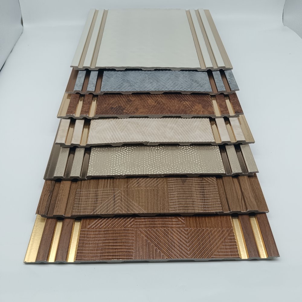 fluted wall panel PS Carved Leaf Fluted Wall Panel with Metal Trim, Embossed Decorative Slat Board