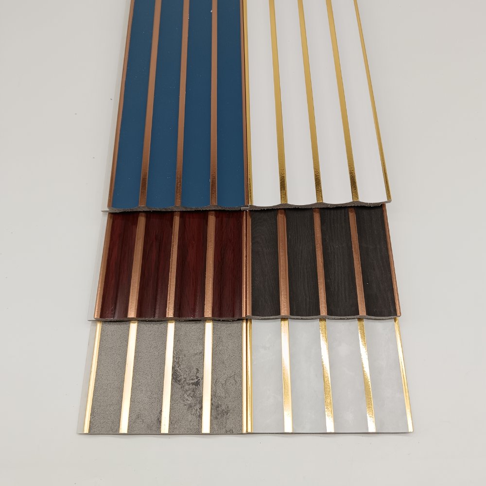 fluted wall panel PS Wavy Curved Wall Panel With Gold Metal Inlay, Half-Round Fluted Slat Board