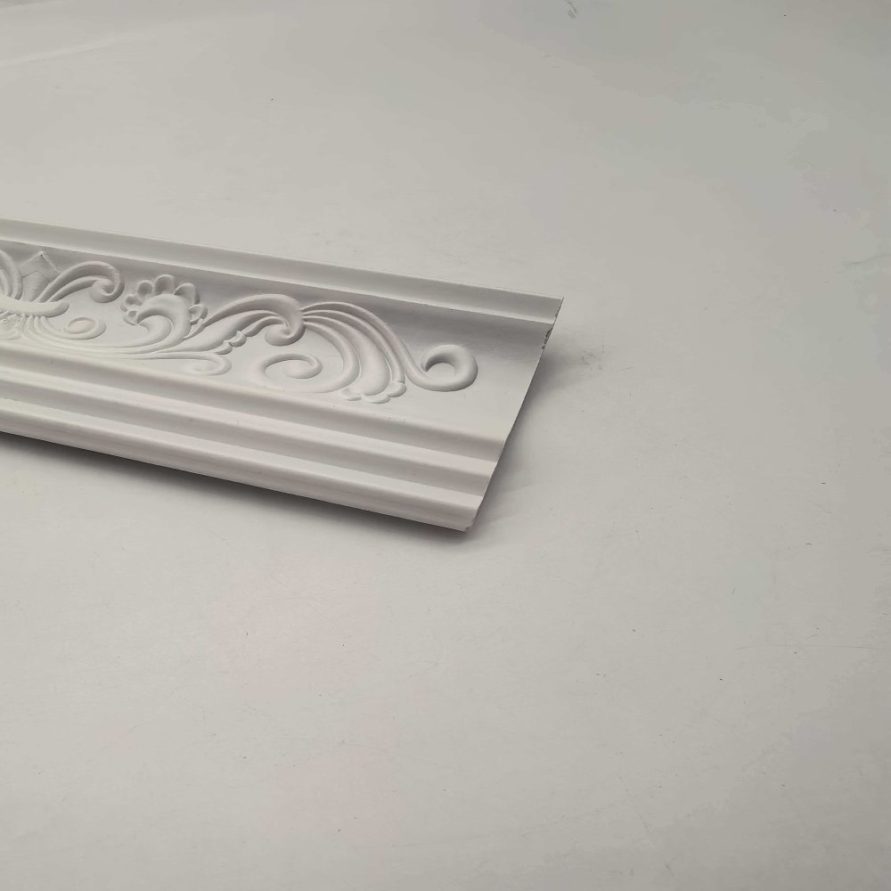 cornice PS European Retro Scroll Embossed Crown Molding, Raw White Blank Ceiling Cornice Line