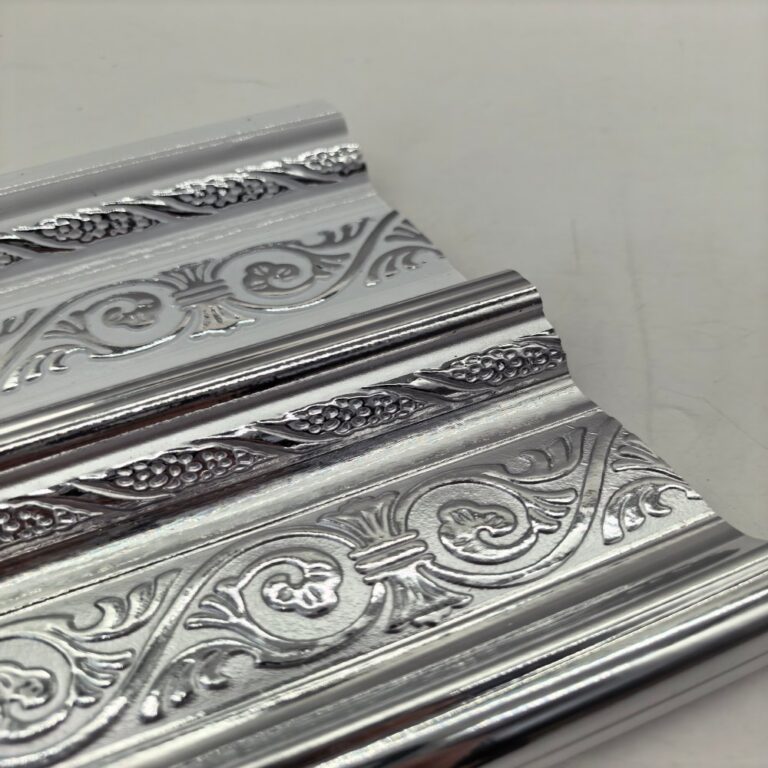 cornice PS European Scroll Silver Foil Crown Molding, Light Luxury Silver Embossed Ceiling Cornice Trim